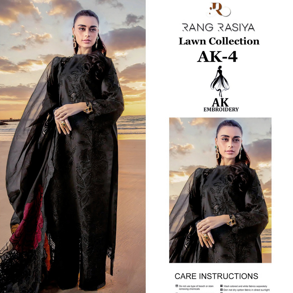 Rang Rasiya AK-4 Black Embroidered Lawn Ensemble