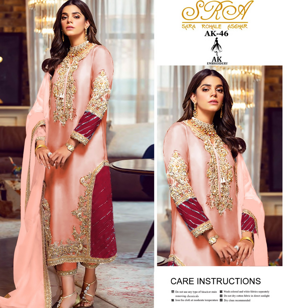 AK-46 Blush Peach Embroidered Ensemble