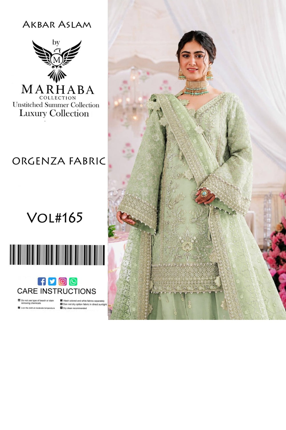 Akbar Aslam by Marhaba  Luxury Embroidered Organza Unstitched Suit – Rust Red