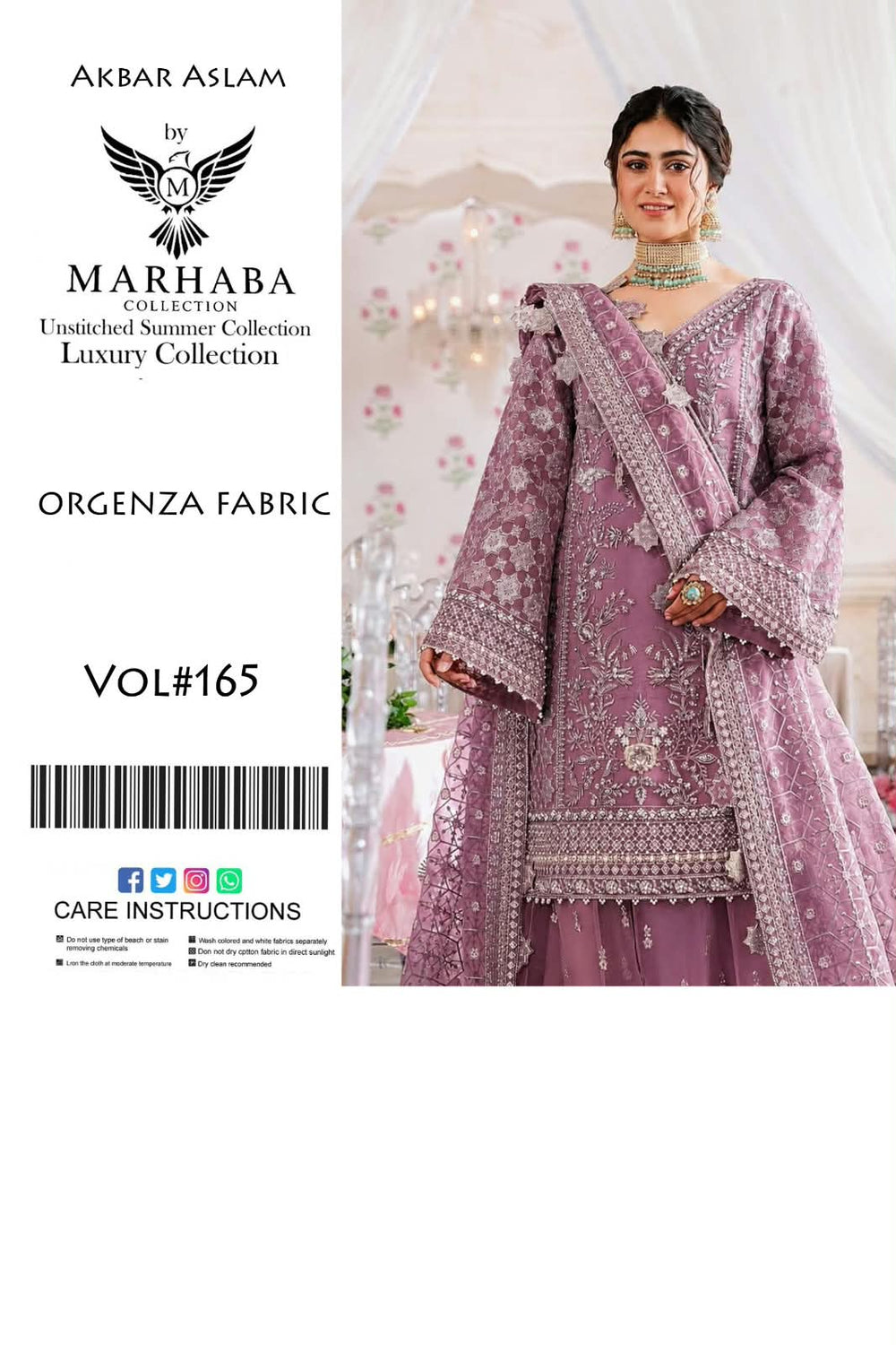 Akbar Aslam by Marhaba  Luxury Embroidered Organza Unstitched Suit – Rust Red