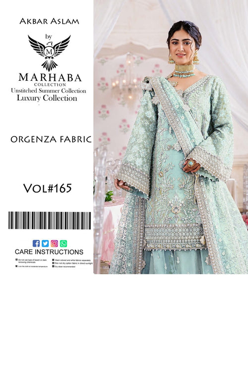 Akbar Aslam by Marhaba  Luxury Embroidered Organza Unstitched Suit – Rust Red